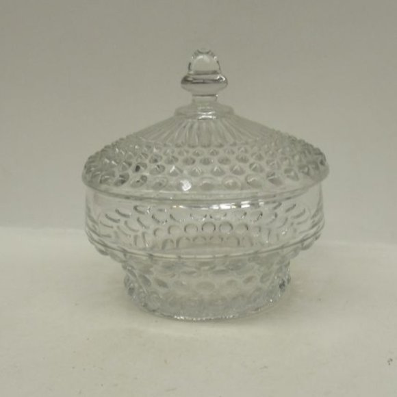 Duncan and Miller Glass Crystal HOBNAIL 4 Inch Low Dresser Box with Lid - Picture 2 of 5